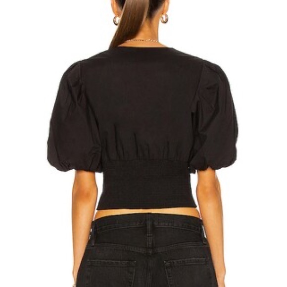New Frame Nina Black Puff Sleeve Cropped Blouse Size Medium - Picture 3 of 13